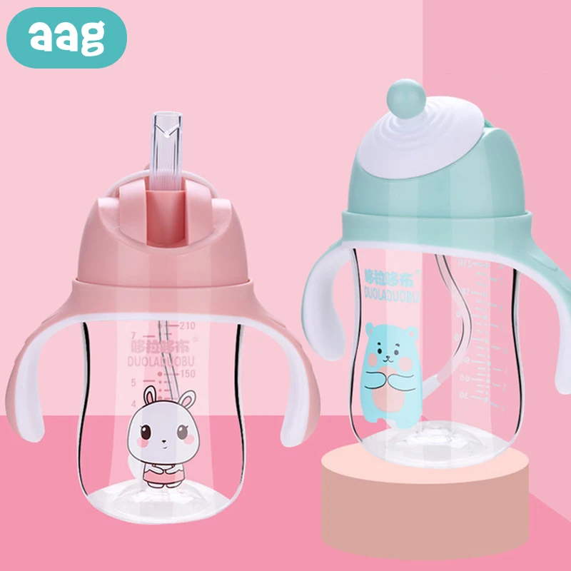 AAG, мультяшная детская бутылочка для кормления, Тритан, детская поилка, чашка для обучения ребенка, кружка для обучения питанию, бутылочка для молока, воды, соломинка