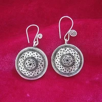 traditional ancient method pinch filament process retro palace earrings handmade miao silver double sided copper drum earrings