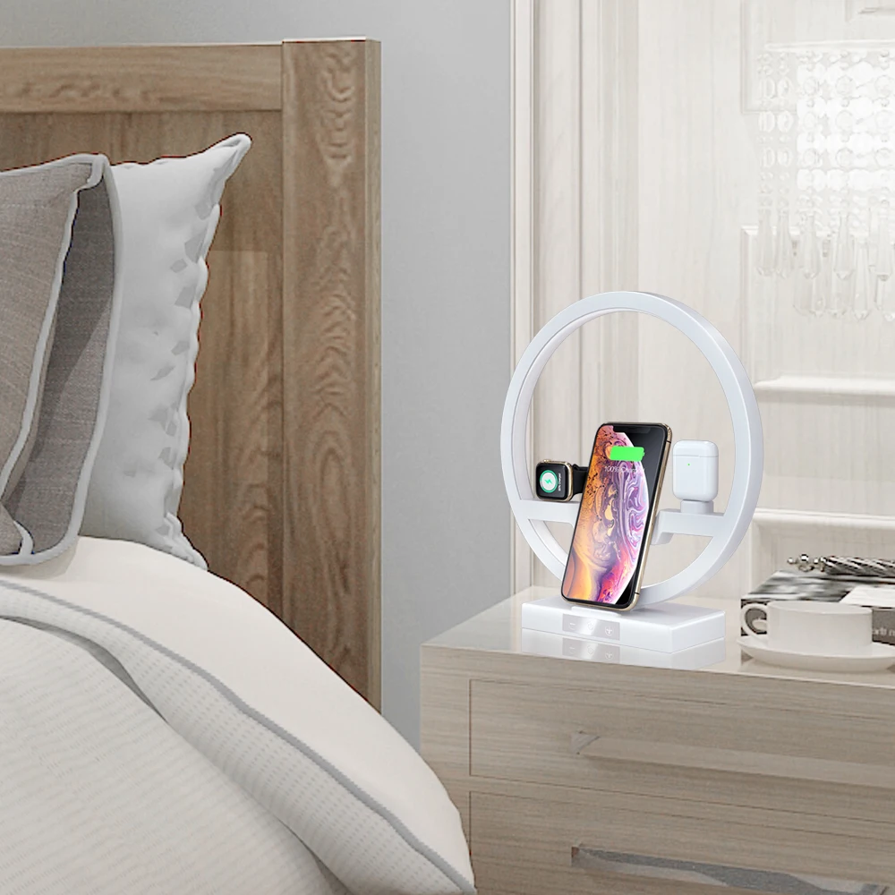 Беспроводная зарядная док станция 3 в 1 QI для iPhone 11 Pro Max Apple Watch iWatch 2 4 5 Airpods