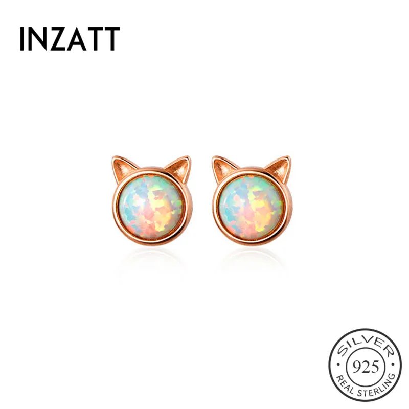 

INZATT реальные 925 стерлингового серебра опаловым камнем кошачий серьги гвоздики для женщин, модные женские вечерние животных, хорошее ювелир...