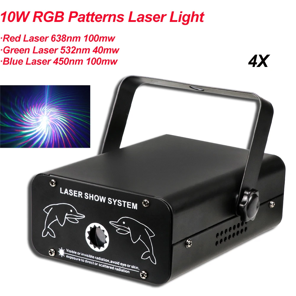 

4 шт./лот Лидер продаж 10 Вт RGB цветные узоры лазерный свет DMX 512 Профессиональный DJ Вечеринка шоу клуб праздник дома бар сценическое освещение