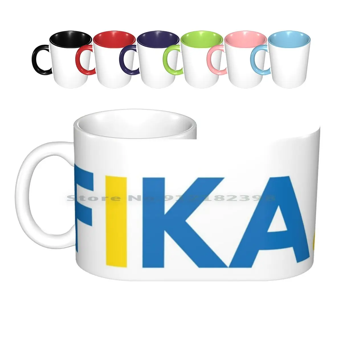 

Керамические кружки Fika, кофейные чашки, Кружка для молока и чая, шведская чашка сине-желтого цвета с рисунком кофе Svensk Hygge Relax