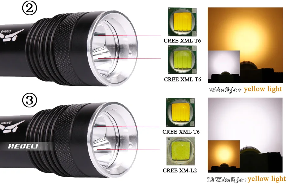 Фонарик T6 L2 для дайвинга желтый и белый свет мощный светодиодный фонасветильник