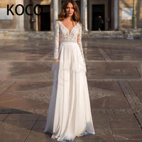 macdugal wedding dresses 2021 boho long sleeve chiffon beach bride gown simple v neck pattern vestido de novia civil women skirt