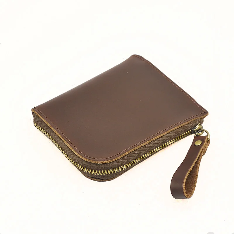 Винтажные кожаные кошельки ручной работы мужской короткий кошелек на молнии