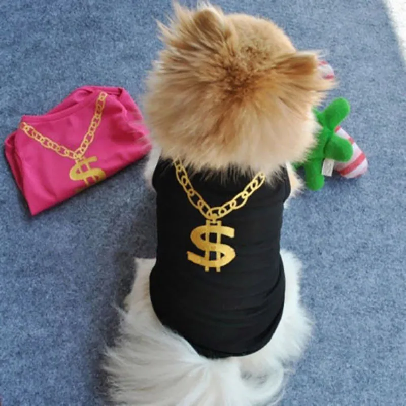 Летняя жилетка для собак кошек щенков золотое ожерелье рубашка с принтом
