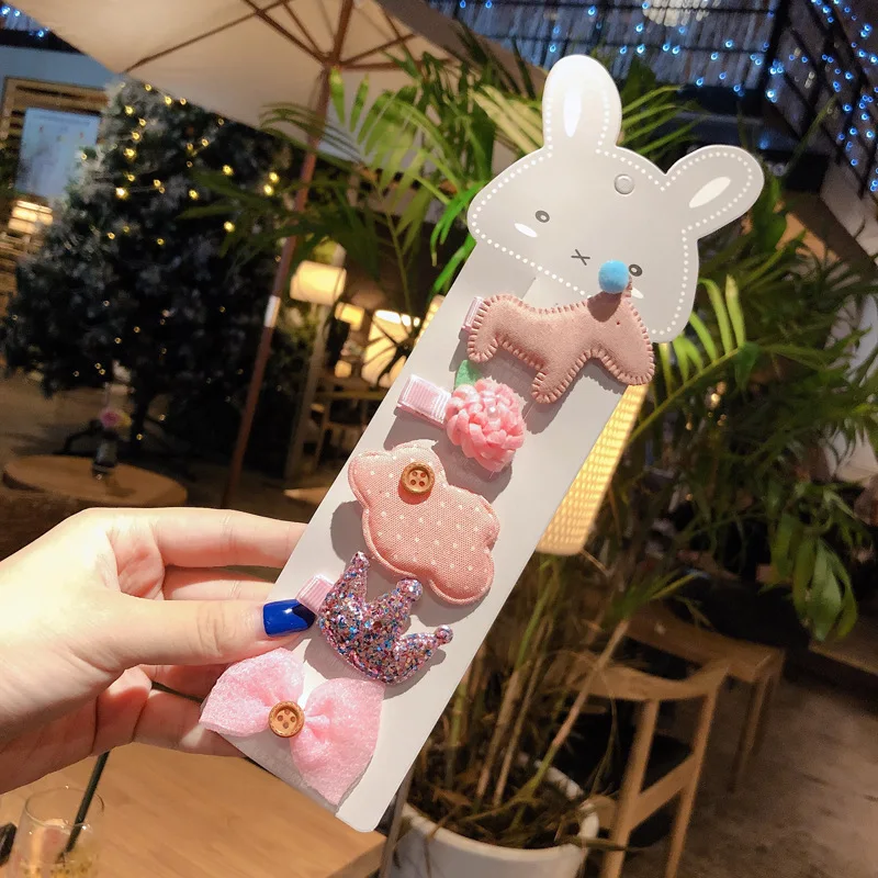 5 шт./компл. милые для маленьких девочек Заколки волос в виде кролика с бантом