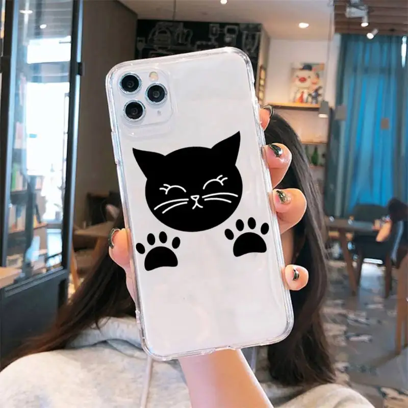 

Cute cat scratching Phone Case Transparent soft For iphone 5 6 7 8 11 12 s c se plus mini x xs xr pro max cover shell funda