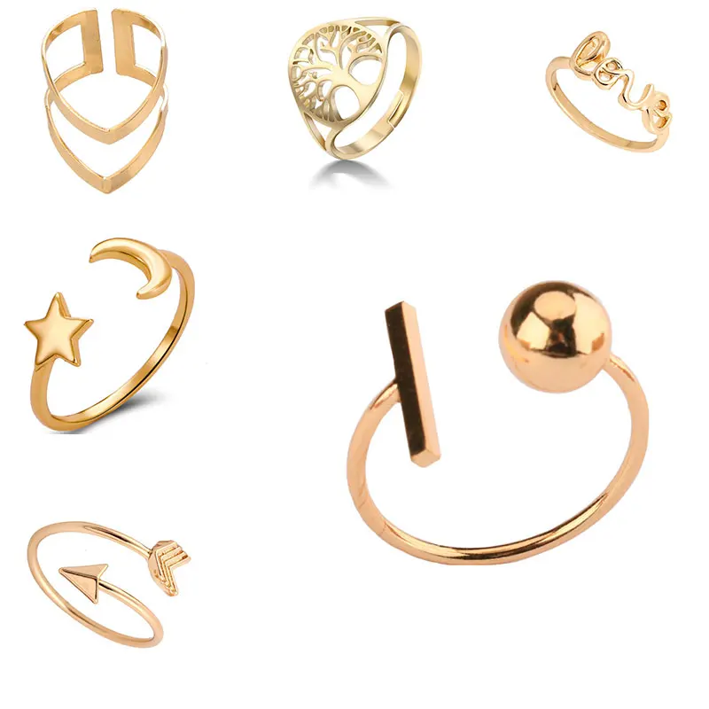 

Minimalist Copper Geometric Rings for Women Simple Triangle Star Round Ring Cute Animal Fox Finger Ring Best Friend Gift