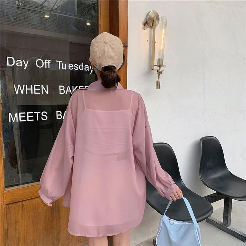 

Shirts Women All-match Elegant Pure Single-breasted Chic Daily Simple Sun-protective Korean Style New Summer Comfortable Student