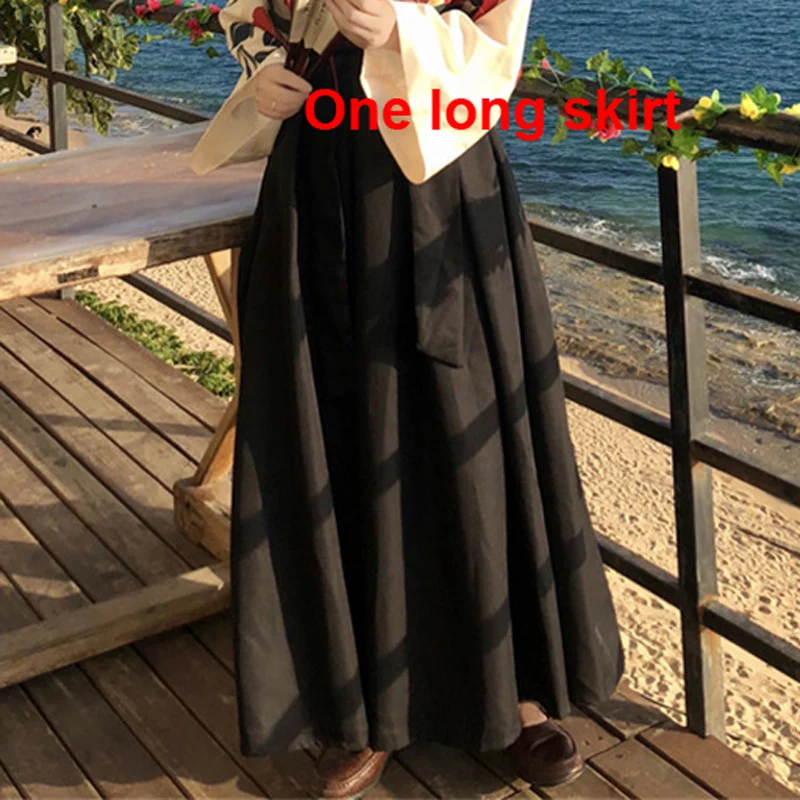 One Long Skirt Японский стиль, женское кимоно, летняя мода, цветочный рисунок, Haori, для девочек, 2 шт., топ и юбка, наряды, полный рукав, японское платье для женщин - Цвет: One Long Skirt