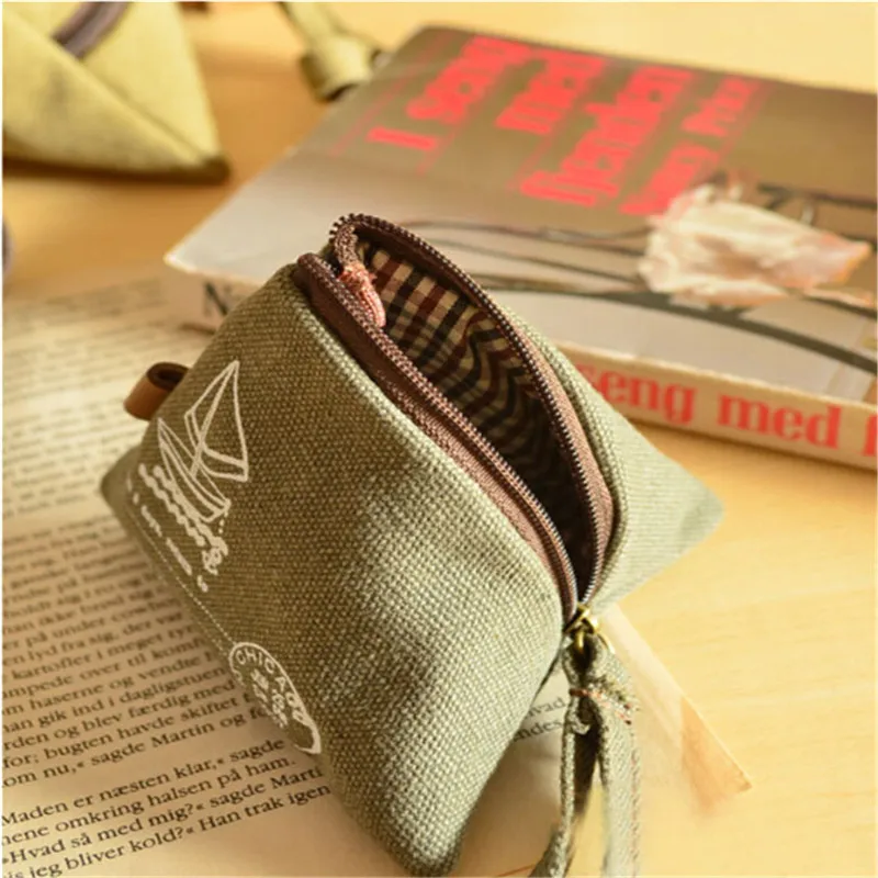 

New Unisex Canvas Small Wallet Mini Triangle Wallet Coin Purses Clutch Money Bags With Strap Pouch Case
