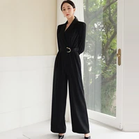 autumn office womens suit collar striped jumpsuit long sleeve lace up wide leg pants professional female rompers playsuits