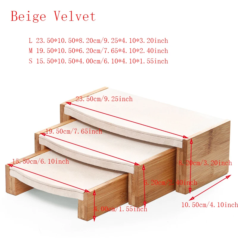 Beige Velvet 3 шт./компл. бамбук/из искусственной кожи кулон Цепочки и ожерелья Дисплей Стенд Браслет кольца серьги ювелирные изделия Дисплей Органайзер стеллаж для выставки товаров - Цвет: Beige Velvet