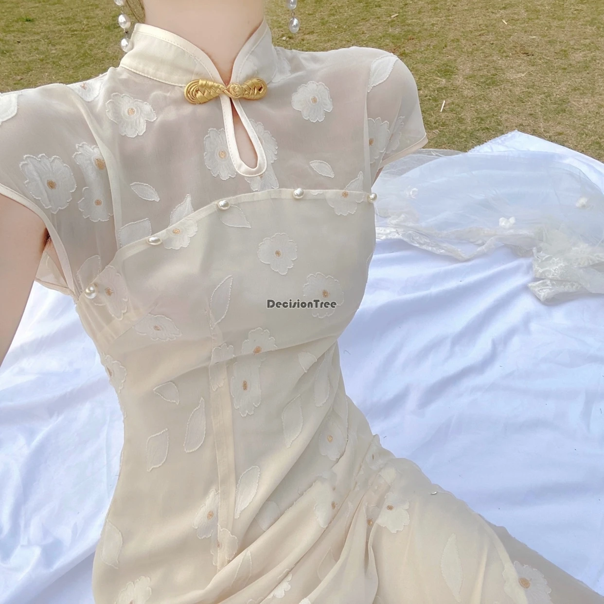 

Женское вечернее платье-Ципао, элегантное кружевное винтажное платье в китайском стиле с цветами, 2021