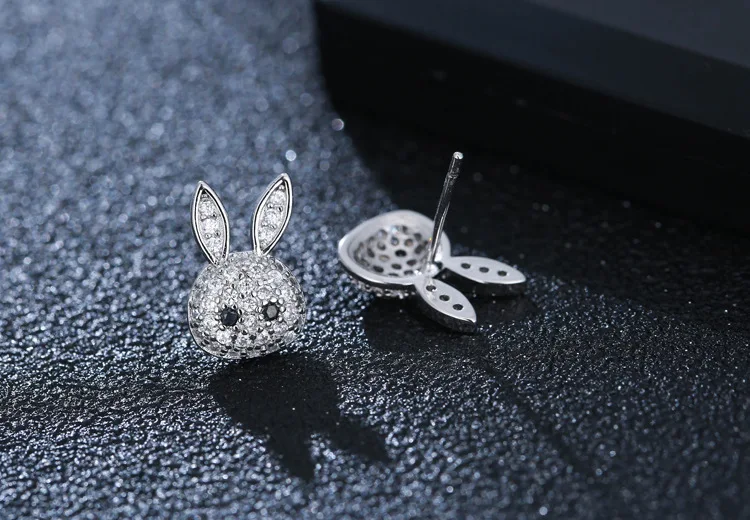 

925 Sterling Silver Crystal Rabbit Stud Earrings For Women Wedding Gift Prevent Allergy Sterling-silver-jewelry eh191