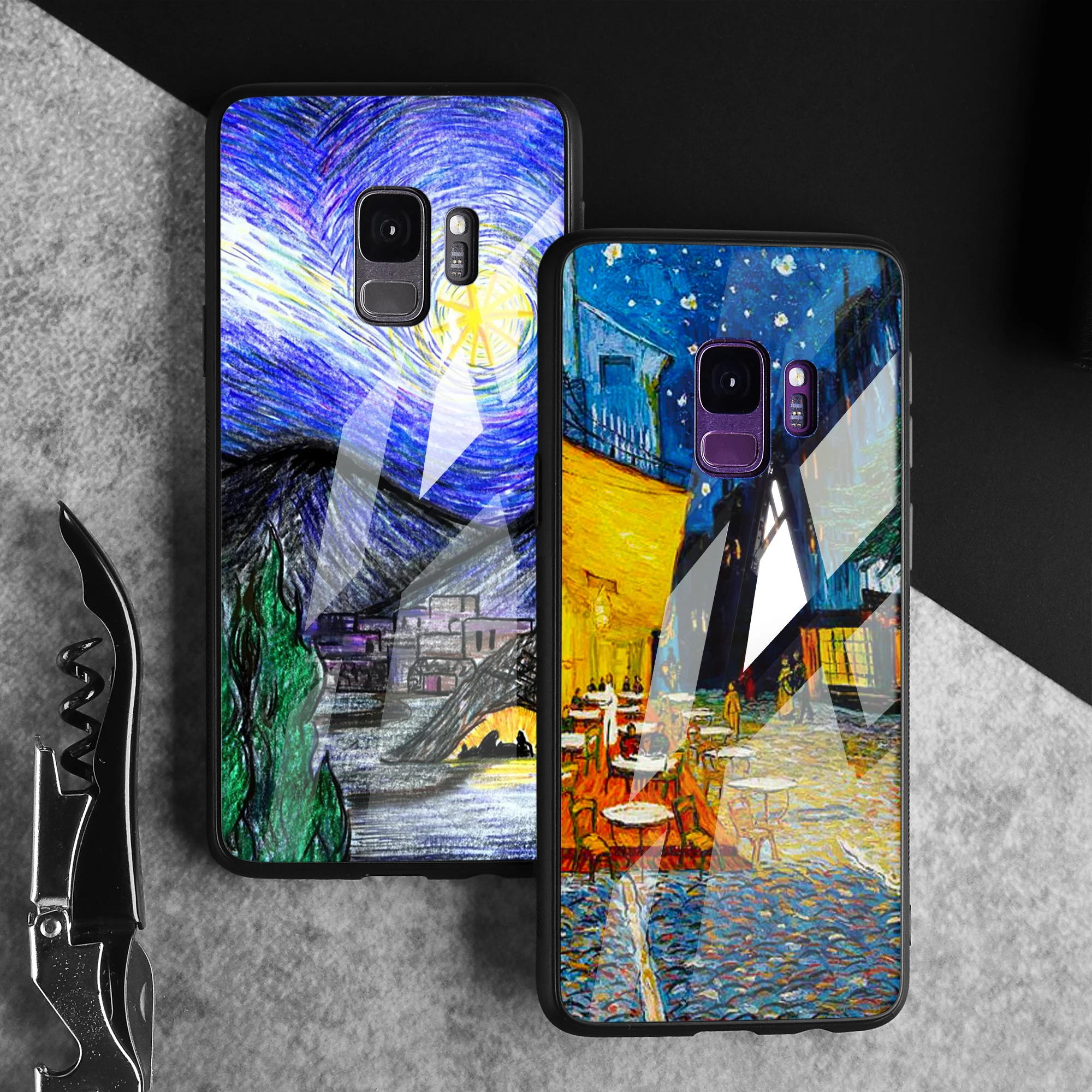 Масляная живопись "Карикатура" с закаленным стеклом для Samsung Galaxy S9 Plus Note 9 NOTE 10 Полная защита мягкой рамкой TPU на.