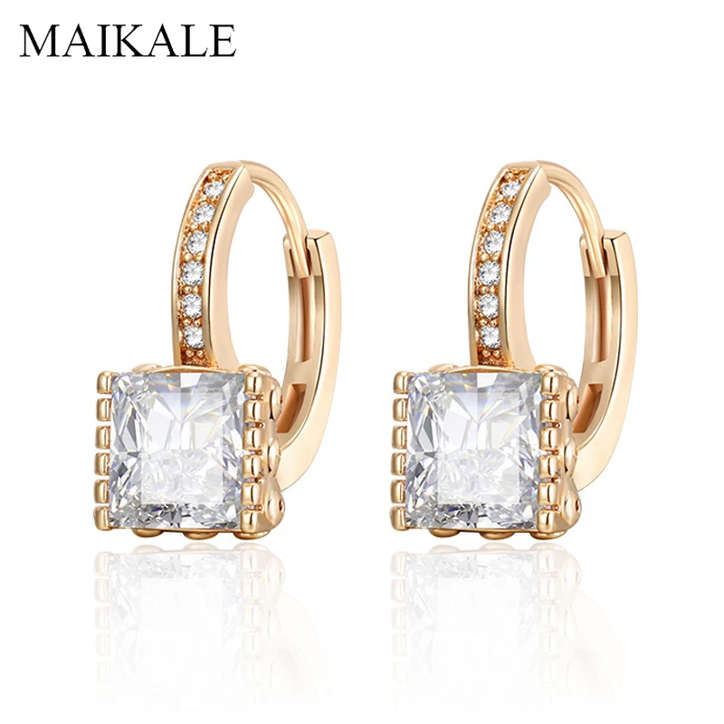 

MAIKALE Simple Square Cubic Zirconia Stud Earrings Gold Silver Color Copper Zircon Earrings for Women Jewelry Gifts Pendientes