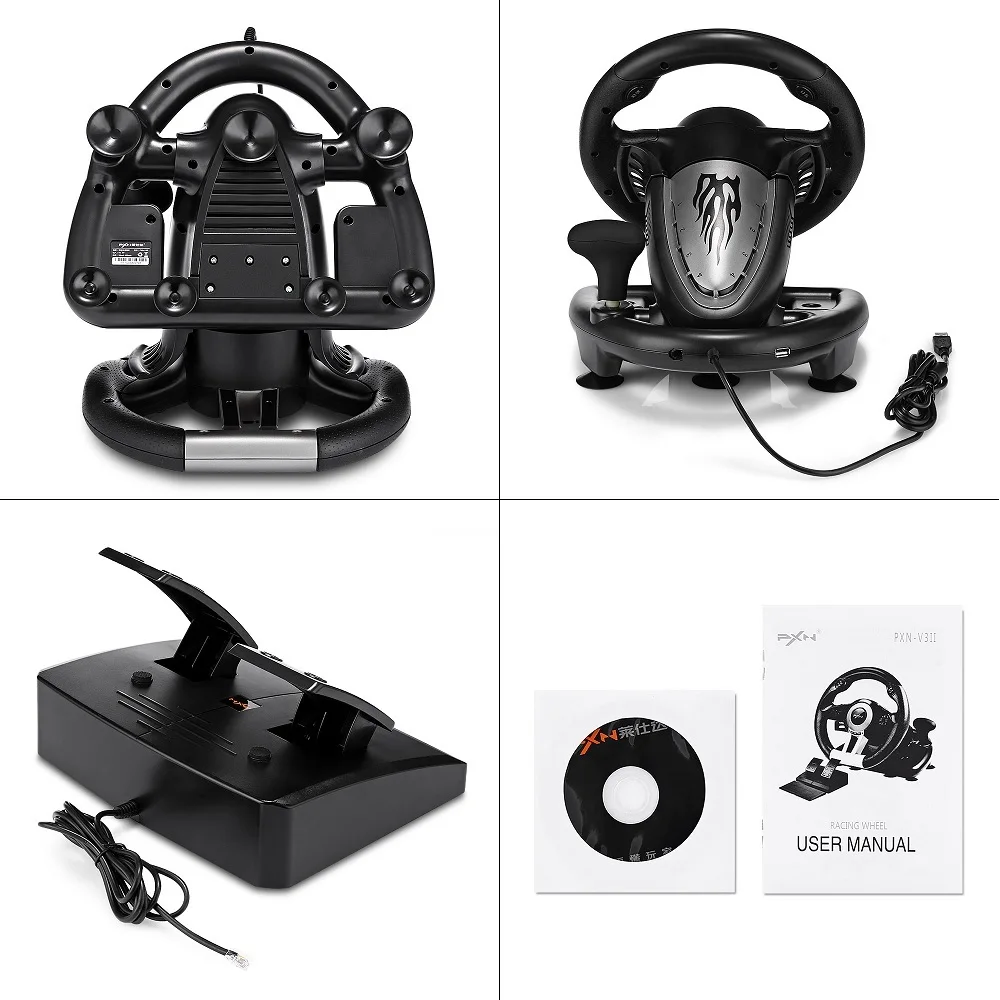 PXN V3II гоночный руль USB Вибрация Двойной Мотор Складной Педальный игровой
