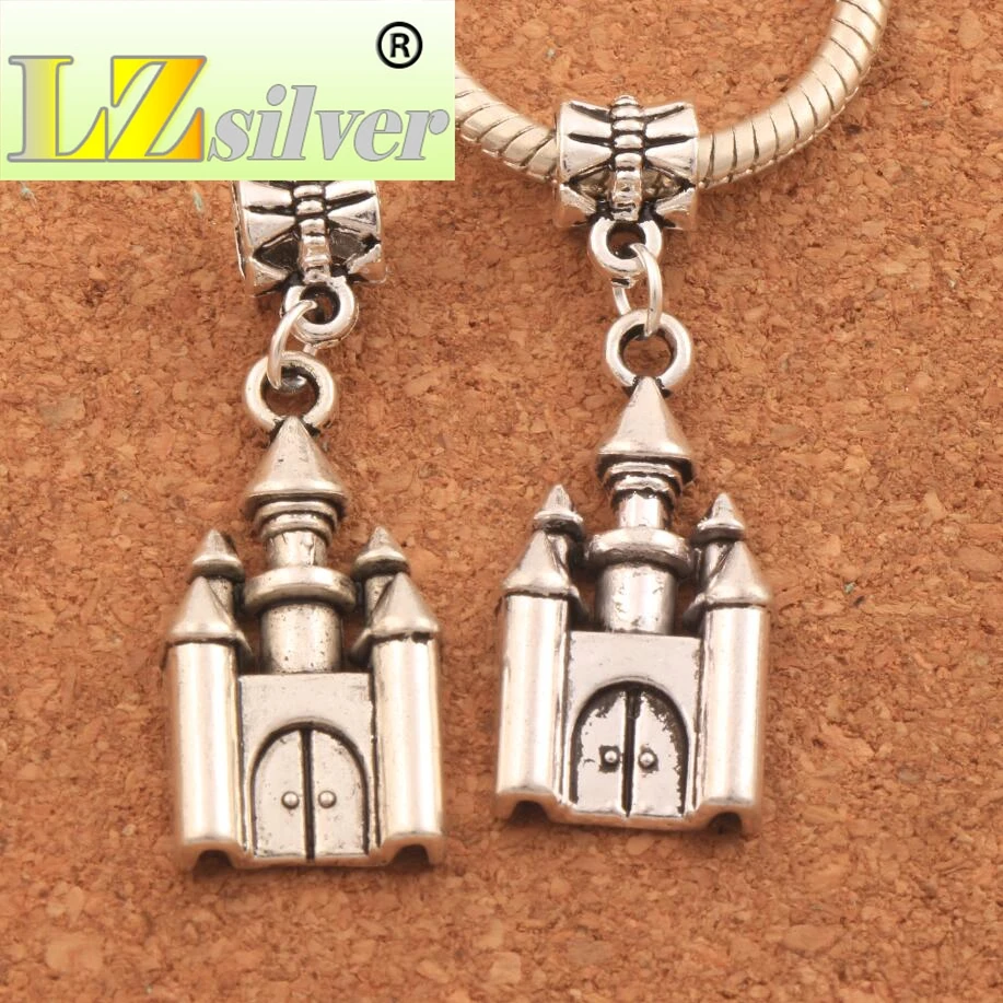 Fairy Tale Castle Big Hole Beads 38.8x14.2mm 50PCS Zinc Alloy Dangle Fit European Charm Bracelets Jewelry DIY B272