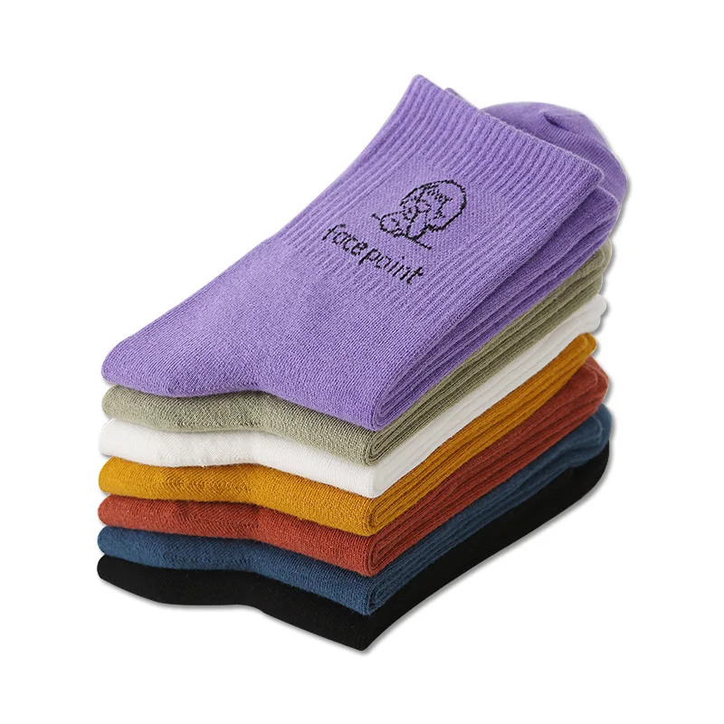 

Cartoon Girl Socks Women's Indie Pop Alphabet Personality Spoof Funny Cute Solid Color Kawaii Long Sockken Female Streetwear New
