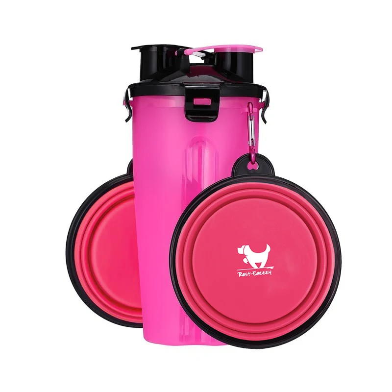 

Portable 2 in 1 Pet Folding Water Bottle Food Container With Folding Silicone Pet Bowl Outdoor Travel Dog Cat Feeder Cup Bowl