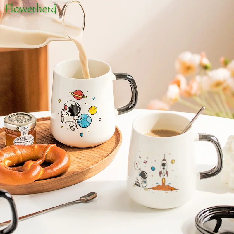 

Керамическая кружка в скандинавском стиле с изображением астронавта, кофейная чашка с крышкой и ложкой, креативная Бытовая чашка для воды, кружка для кофе, Подарочная коробка, чашка для молока