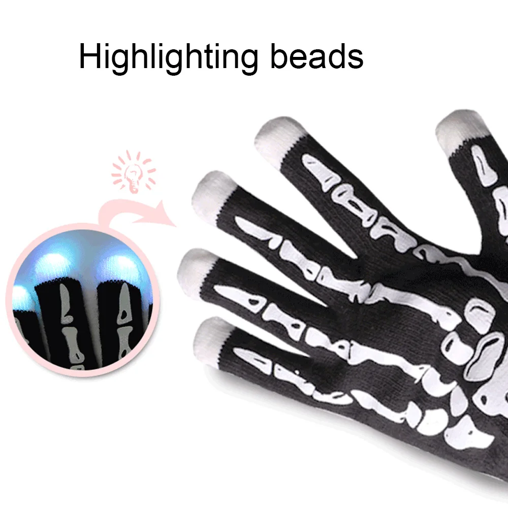 Behogar 1 Pair Skeleton LED Gloves 3 Color 6 Mode Flashing Fingertips Lights Light Up Toys for Halloween Costume Party Supplies | Дом и сад