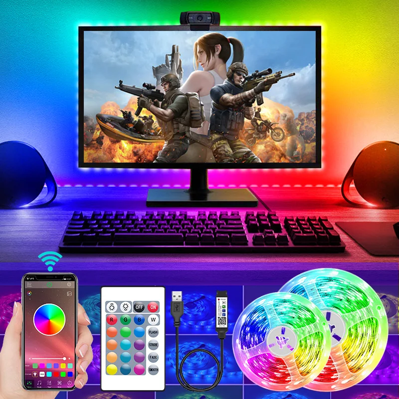 

Светодиодная лента RGB 2835 цветов, bluetooth, USB, инфракрасный пульт дистанционного управления, светильник ильник с диодом, подсветка для телевизор...