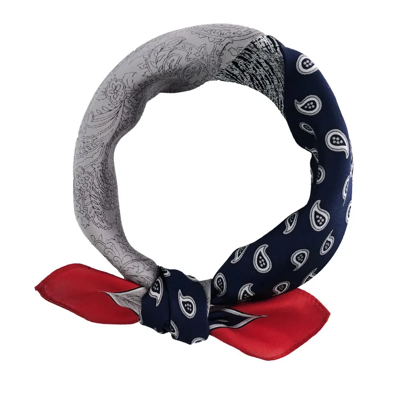 

2020 100% Natural Silk Scarves Women Small Square Neck Scarves Plaid Print Crepe Satin Plain Scarf Handkerchief Bandana 53*53 Cm