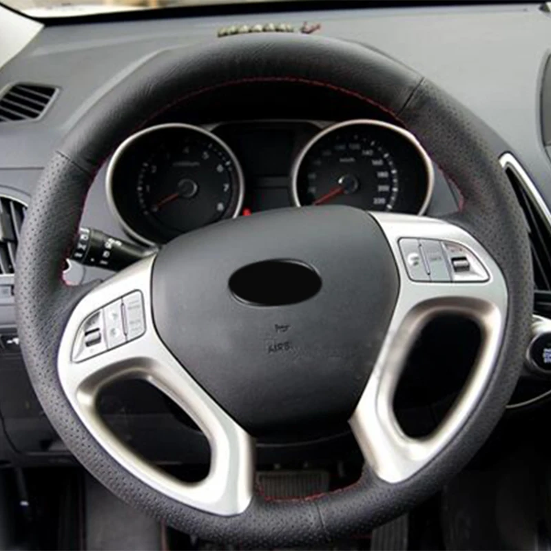 Черный кожаный чехол на руль для Hyundai ix35 Tucson 2 2011 2015|Чехлы руль| |