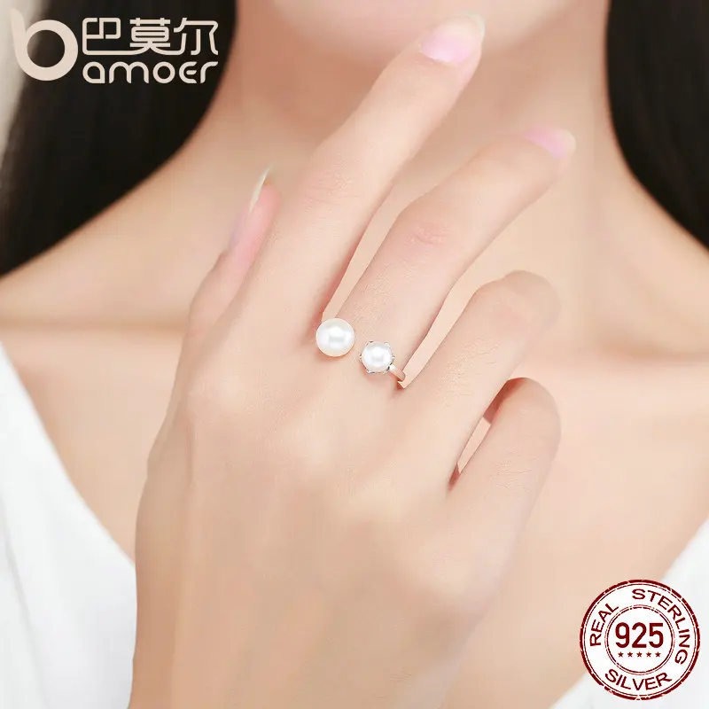 

BAMOER Genuine 100% 925 Sterling Silver Double Ball Finger Ring Adjustable Women Ring Luxury Sterling Silver Jewelry SCR192