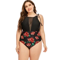 2021 womens one piece large size swimsuit monokini sexy hollow swimsuit black printed gathering bodysuit plus size may beach