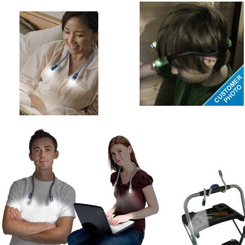 

Portable Neck Hanging Light With 4LED Night Reading Lights 3 Modes Flashlight Soft Silicone Outdoor Portable Neck Hanging Light