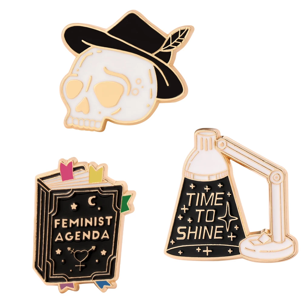 Креативная брошка мультфильм череп Эмаль Булавка Готическая модель книга