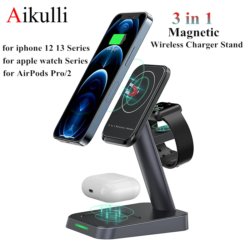 3 in 1 magnetic wireless charger stand for magsafe 15w fast charging station for iphone 13 12 pro apple watch 6 5 4 airpods pro free global shipping