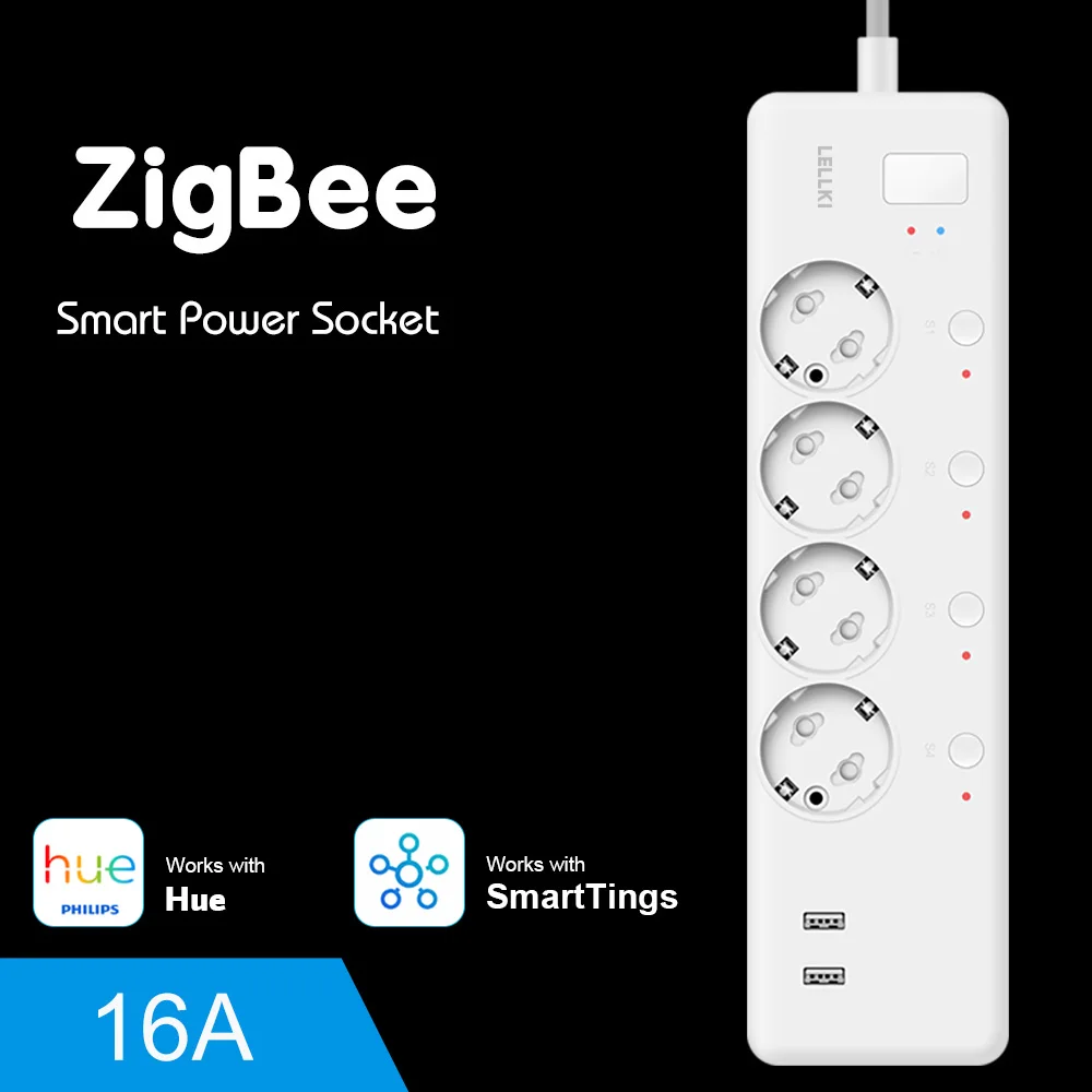 LELLKI – barrette d'alimentation intelligente 16a, prise ue, Zigbee, commande à distance avec application, 4000W, avec Hub Tuya Smart Life