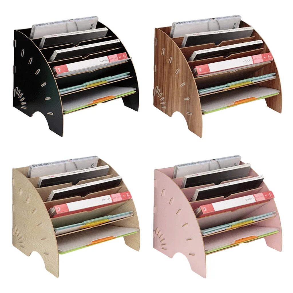 

Fan-Shaped Wooden Desktop File Holder Office Desk Organizer DIY Document File Cabinet Multifunction Magazine Book Desk Shelf