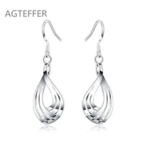 agteffer 925 sterling silver third line water drops earrings for women best gift wedding engagement party jewelry