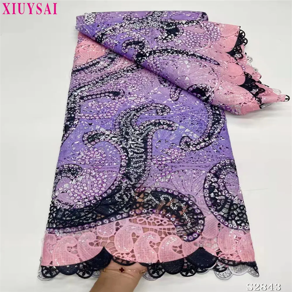 

Latest Water Soluble African Guipure Cord Lace Fabric 2021 High Quality Lace Material French Fabric For Wedding