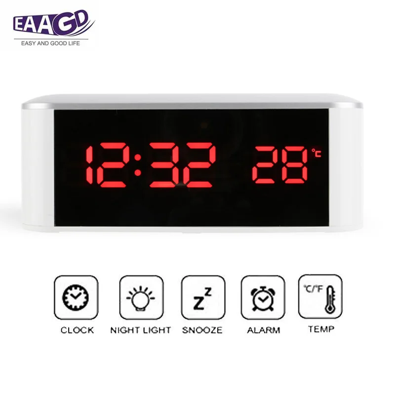 EAAGD цифровой будильник светодиодный дисплей с диммером USB зарядка 12/24 часов