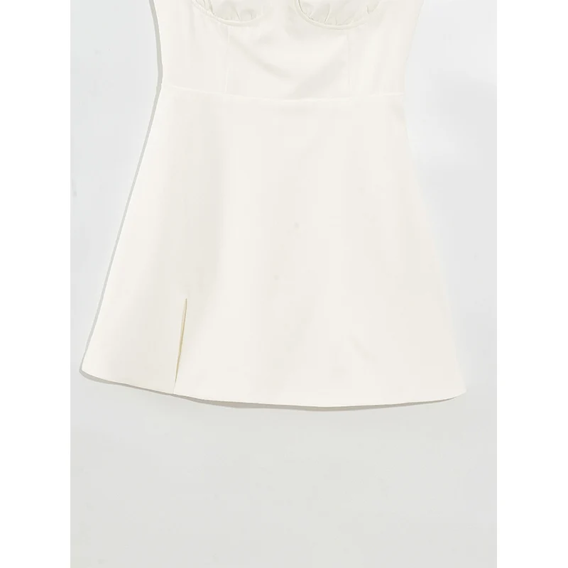 

2021 Summer Inspired Mini White Dress For Women Za Straps Cute Dress Slit Side Laides Dress Sexy Party Dress