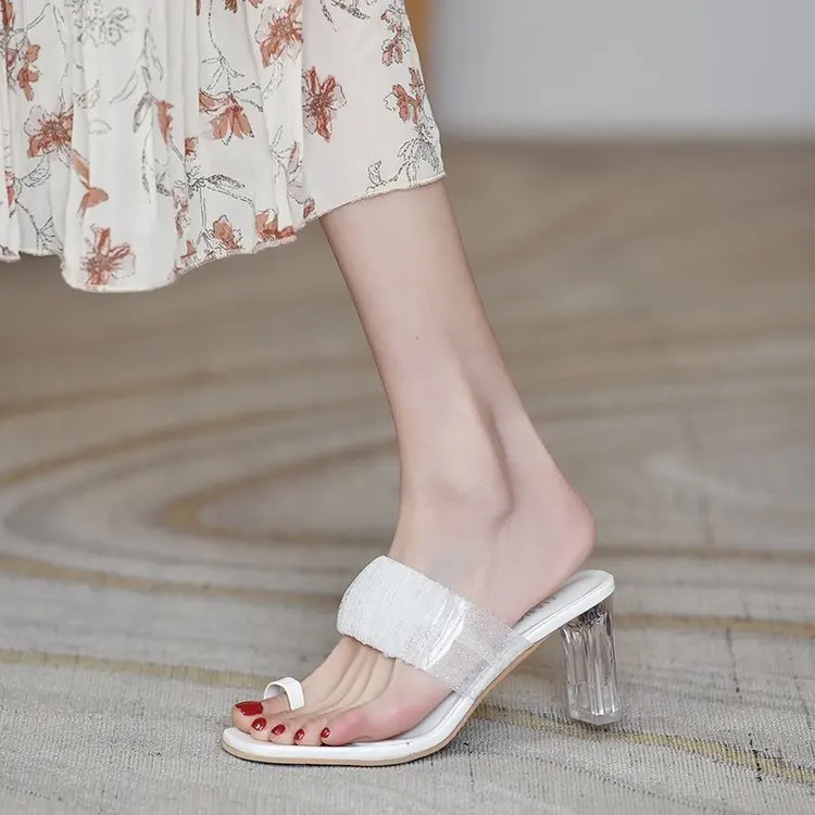 

PVC Ladies Outside 2021 New Transparent High-Quality Comfortable Band Elegant Women Sandals Shoes Zapatillas Mujer Casa Sapatos
