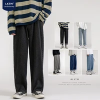 mens autumn and winter new black jeans male hong kong style loose drape wide legged straight handsome old pants