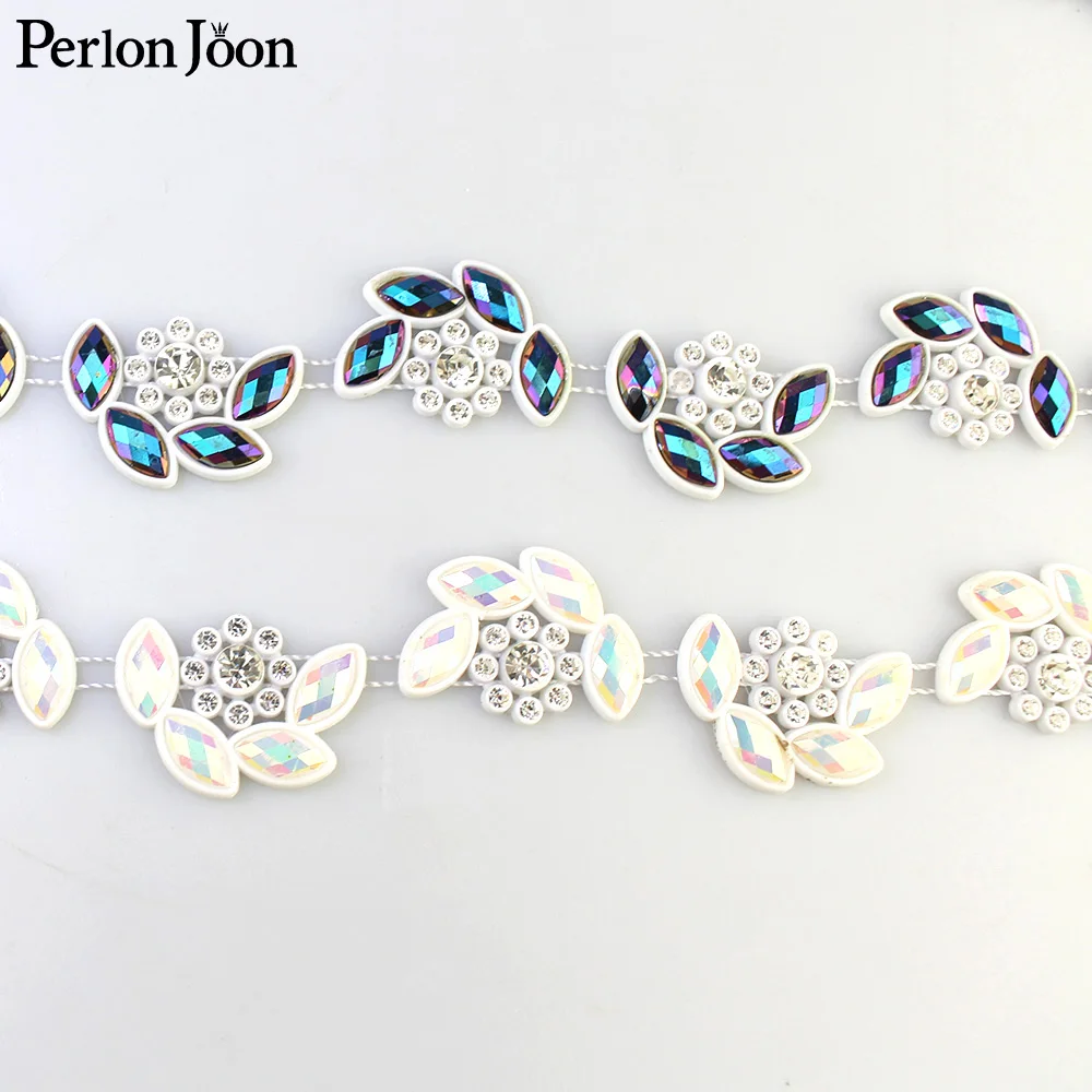 1 yard color resin leaf flower rhinestone trim decoration plastic chain DIY for home clothing shoes accessories NET14 | Дом и сад