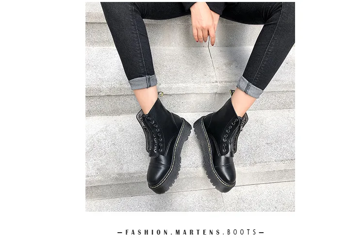 Женская Осенняя обувь; botas mujer; женские Ботинки martin из искусственной кожи; модные брендовые женские мягкие ботильоны с перекрестной шнуровкой; Цвет Черный