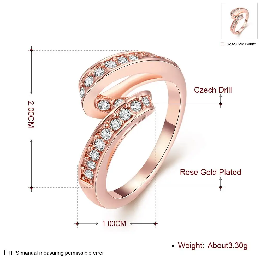 

Fashion Rose Gold Plating Carved Luxury Style Ring with Shiny Rhinestones for Women Party Dazzling Jewelry AKR034