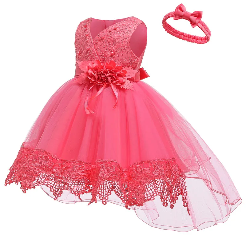 Платье для маленьких девочек на 1 год; платье принцессы для девочек на день рождения; вечерние платья для малышей; платье на крестины для новорожденных; детская одежда; vestido infantil - Цвет: Watermelon red