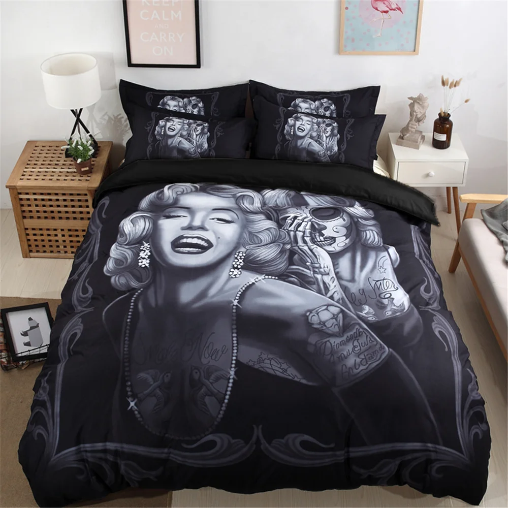 

Skull Duvet Cover Set Sexy Girl Bed Linen Single Double Bedding Set Gothic Twin Full Queen King Teen Quilt Cover With Pillowcase
