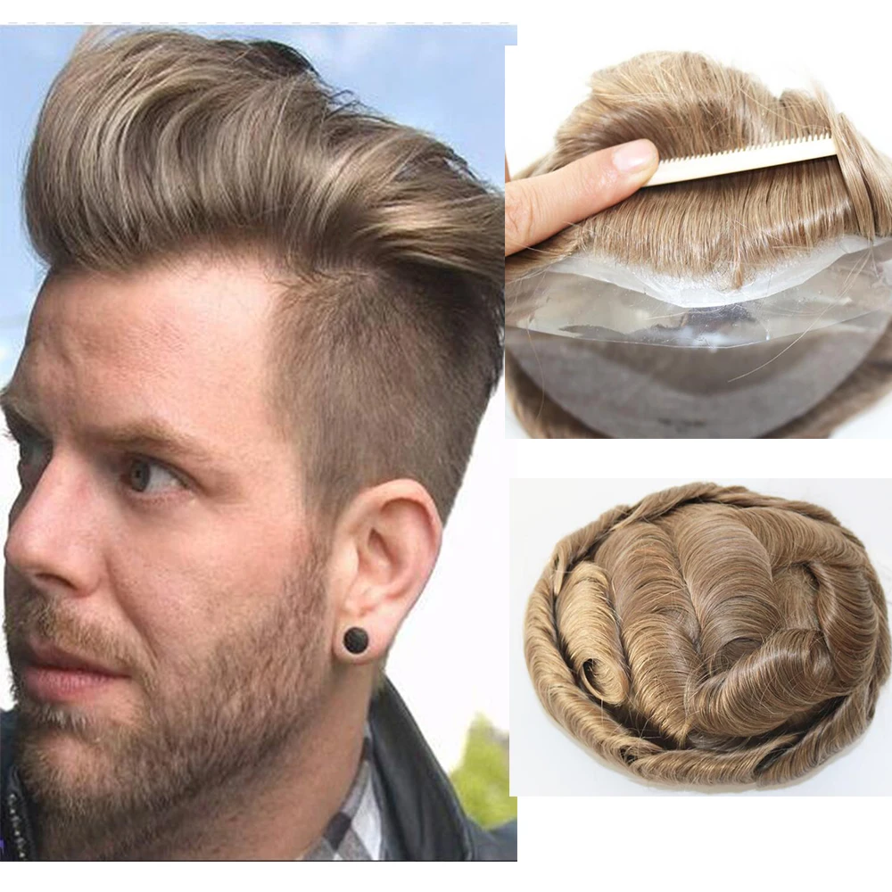 Super Thin Skin Toupee For Men Human Hair With 8X10 inch Skin Cap NG Base Single Knotted Natural Wave Men's Replacement